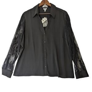 Express Black Button Down Shirt with Lace Sleeves